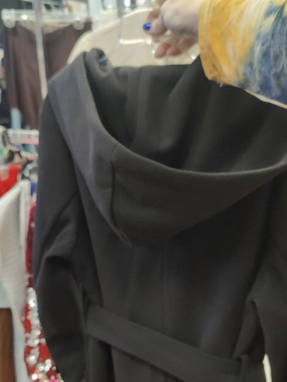 Zara Black Hooded Double-Breasted Belted Coat - Picture 2 of 8